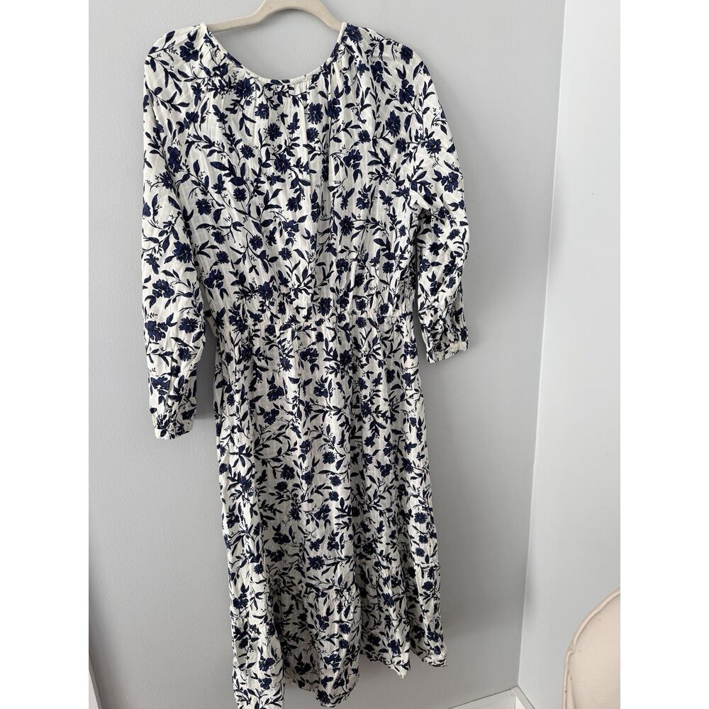 Old Navy Dress Womens L White Blue Floral Boho Long Sleeve Maxi Peasant - Picture 4 of 8